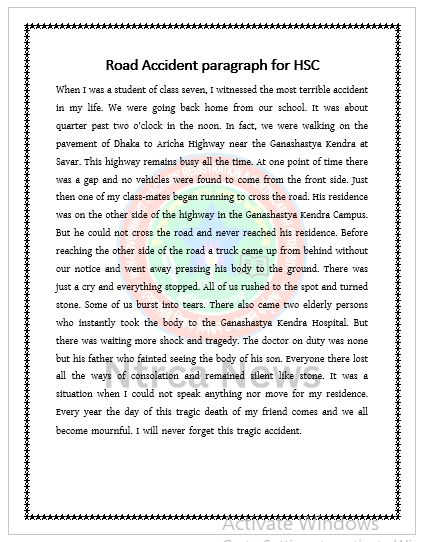 Road Accident paragraph for HSC