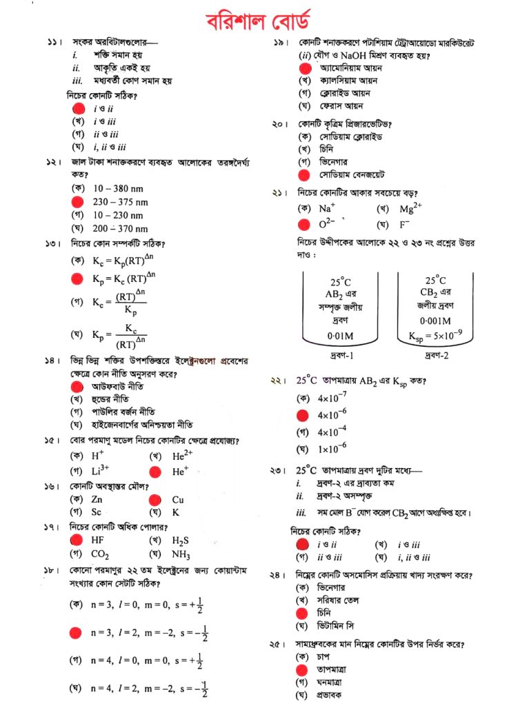 বরিশাল বোর্ড hsc রসায়ন ১ম পত্র mcq | এইচএসসি বরিশাল রসায়ন ১ম পত্র প্রশ্ন সমাধান ২০২৩ | HSC Barishal Board Chemistry 1st Paper MCQ Solution 2023